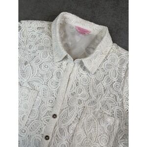 Lilly Pulitzer Dress Womens 12 Resort White Popover Floral Eyelet Button Collar